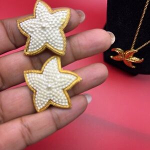 🌟 Starfish Earrings – Gold-tone and White starfish. 🌊